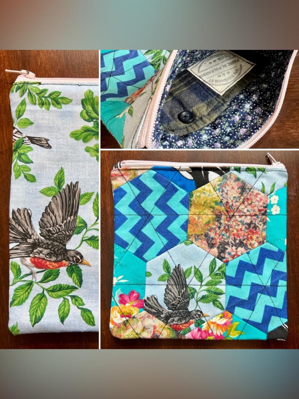 Hexagons Square Zipper Pouch - Chevron Birds